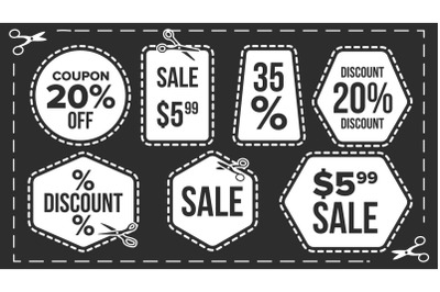 Sale Banners Set Vector. Craft Blade. Cutout Template. Discount Badge. Advertising Element. Flat Isolated Illustration