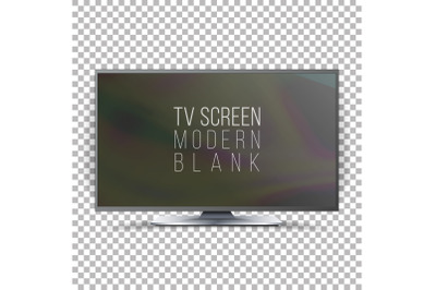 Screen Lcd Plasma Vector. Realistic Flat Smart TV. Curved Television Modern Blank On Checkered Background