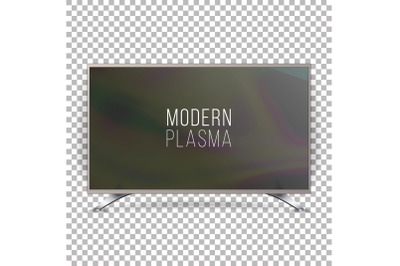 Screen Lcd Plasma Vector. Realistic Flat Smart TV. Curved Television Modern Blank On Checkered Background