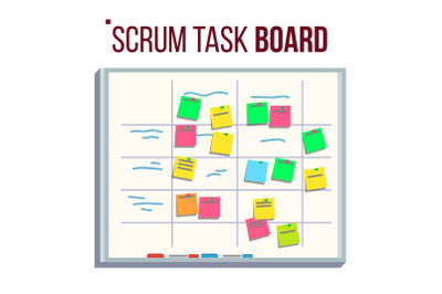 Planning Board Vector. Agile Board. Tasks For Team Development. Full Of Tasks. Flat Illustration