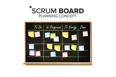 Kanban board Vector. Sticky Notes. Business Working Process Management. Team Planning Iterations. Realistic Illustration