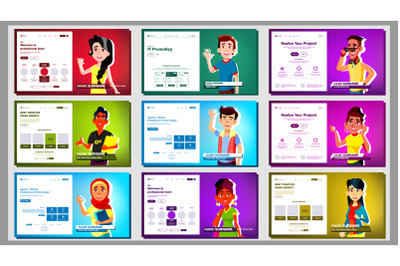 Self Presentation Banner Set Vector. Multiracial Person. Female&2C; Male. Introduce Yourself Or Your Project&2C; Business. Illustration