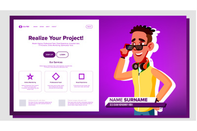 Self Presentation Vector. African American Male. Introduce Yourself Or Your Project, Business. Illustration