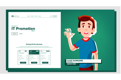 Self Presentation Vector. Caucasian Male. Introduce Yourself Or Your Project, Business. Illustration