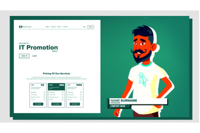 Self Presentation Vector. Arab Male. Introduce Yourself Or Your Project, Business. Illustration