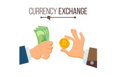 Money Currency Exchange Concept Vector. Dollar And Bitcoin. Finance. Isolated Illustration