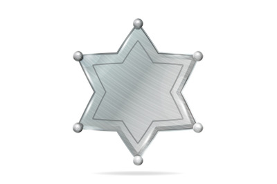 Sheriff Badge Star Vector. Realistic Blank Of Metal Sheriff Badge Star. Empty Blank With Shadow.