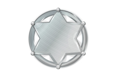 Sheriff Badge Star Vector. Realistic Blank Of Metal Sheriff Badge Star.