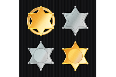 Sheriff Badge Star Vector Set. Different Types. Classic Symbol. Municipal City Law Enforcement Department. Isolated On Black Background.