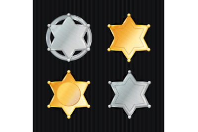 Sheriff Badge Star Vector Set. Different Types. Classic Symbol. Municipal City Law Enforcement Department. Isolated On Black Background.