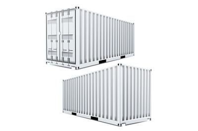 White Cargo Container 3D Vector. Classic Cargo Container. Freight Shipping Concept. Logistics. Isolated On White Background Illustration