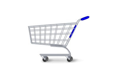 Supermarket Shopping Cart Vector. Side View Empty Shopping Cart Isolated On White Background.