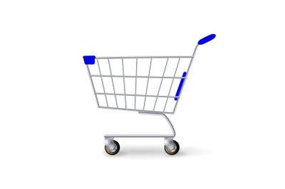 Supermarket Shopping Cart Vector. Empty Classic Chrome Cart Trolley Or Basket Isolated