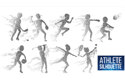 Athlete Silhouette Set Vector. Sport Dynamic Players In Action. Dotted Particles. Sport Banner&2C; Game&2C; Event Concept. Isolated Abstract Illustration