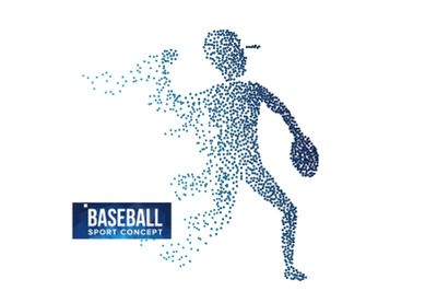 Baseball Player Silhouette Vector. Grunge Halftone Dots. Dynamic Baseball Athlete In Action. Flying Dotted Particles. Sport Banner&2C; Event Concept. Isolated Abstract Lifestyle Illustration