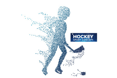 Hockey Player Silhouette Vector. Grunge Halftone Dots. Dynamic Ice Hockey Athlete In Action. Sport Banner&2C; Game Competitions&2C; Event Concept. Isolated Illustration