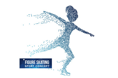 Figure Skating Player Silhouette Vector. Halftone Dots. Dynamic Ice Skating Athlete In Action. Flying Particles. Sport Banner&2C; Game Competitions&2C; Event Concept. Isolated Abstract Illustration