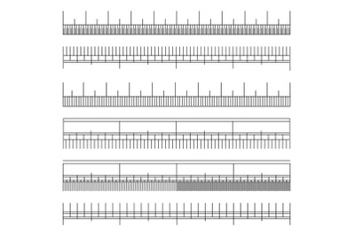 Size Indicator Set Vector. Black Horizontal Measure. Ruler Graduation. Different Unit Distances. Isolated Illustration