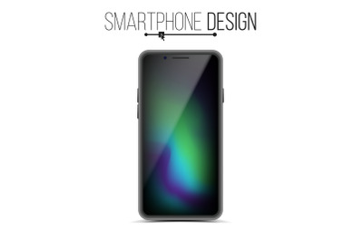 Smartphone Mockup Design Vector. Black Modern Trendy Mobile Phone Front View. Isolated On White Background. Realistic 3D Illustration