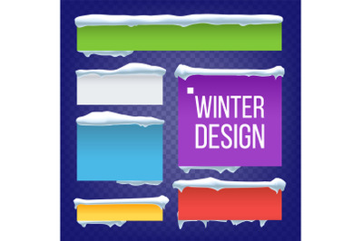 Banner&2C; Button With Snow Caps Vector. New Year Winter Ice Element. Frozen Effect Isolated Illustration