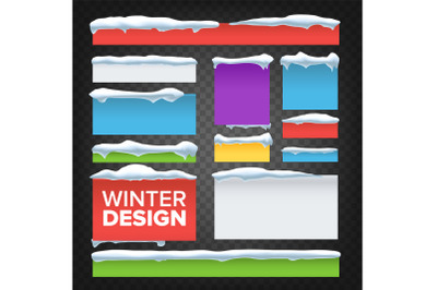 Banner&2C; Button With Snow Caps Vector. Holidays Christmas Design. Frozen Effect Isolated Illustration