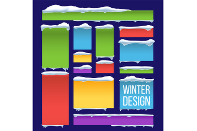 Banner&2C; Button With Snow Caps Vector. Seasonal Snowfall Background. Frozen Effect Isolated Illustration