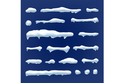 Snow Drift Vector. Snowballs, Snowdrift. New Year Winter Ice Element. Realistic Snow Caps. Isolated Illustration