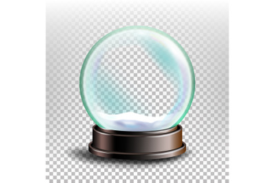 Christmas Snowglobe Vector. Glossy Dome. Magic Xmas Holiday Souvenir. Transparent Background . Realistic Illustration