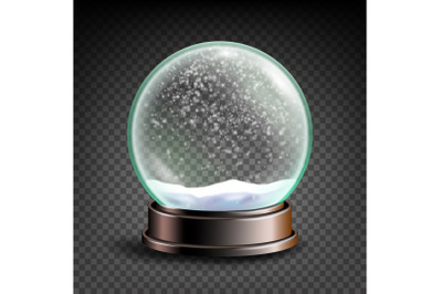 Christmas Snowglobe Vector. Sphere Ball. Crystal Glass Empty Ball. Transparent Background . Realistic Illustration