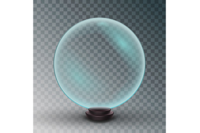 Empty Snow Globe Vector. Shadows, Reflection And Lights. Glass Sphere On A Stand. Isolated On Transparent Background Illustration