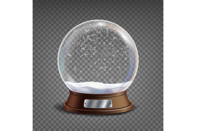 3d Classic Snow Globe Vector.Glass Sphere With Glares And Gighlights. Isolated On Transparent Background Illustration