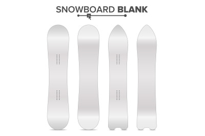 Snowboard Template Vector. Empty Clean White Snowboards Mock Up. Two Sides. Isolated Illustration. Ski Resort Activity