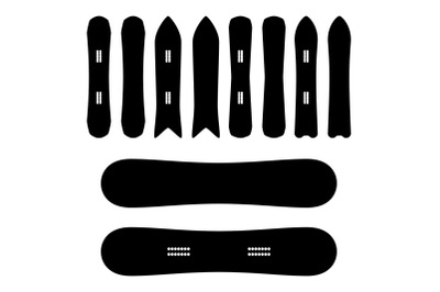 Snowboard Icons Set Vector. Black And White. Different Types. Isolated Snowboards Symbols, Sign.