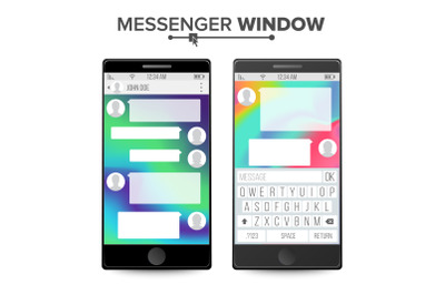 Smartphone Isolated On White Background. Messenger Window. Mobile App For Talking. Speech Bubbles. Vector Illustration