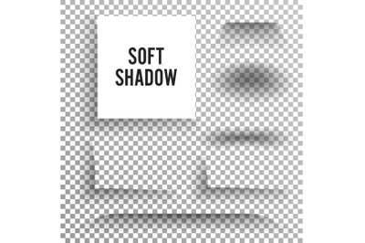 Transparent Soft Shadow Vector. Set Element With Soft Edges Isolated On Checkered Background. Smooth Under Round Square. Element For Product Design