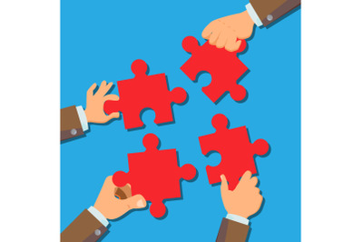 Solution Concept Vector. Businessman Hands Connecting Puzzle Pieces. Successful Launch Of Startup. Confusing Business, Solving. Flat Cartoon Illustration