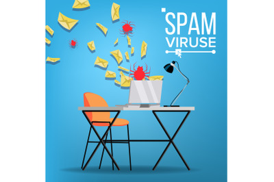 Spam Virus Vector. Internet Technology. Online Mail Attack. Hack Information. Web Crime. Danger E-mail. Fraud. Internet Security. Data Protection. Cyber Safety. Alert. Trojan Protect. Illustration