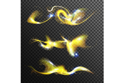 Gold Glittering Stars Dust Vector. Golden Magic Wave. Isolated On Transparent Background Illustration