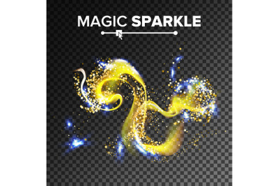 Gorgeous Sparkling Effect Vector. Flying Glittering Dust In The Air. Gold Particles Trail. Isolated On Transparent Background Illustration