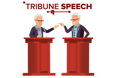 Speaker Man Vector. Businessman, Politician Giving Speech. Rostrum. Candidate. Isolated Flat Cartoon Character Illustration