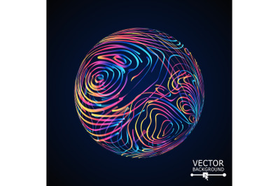 Sphere With Swirled Stripes. Vector Glowing Background