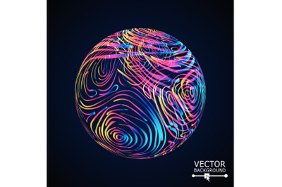 Sphere Background With Swirled Stripes. Vector Glowing Composition