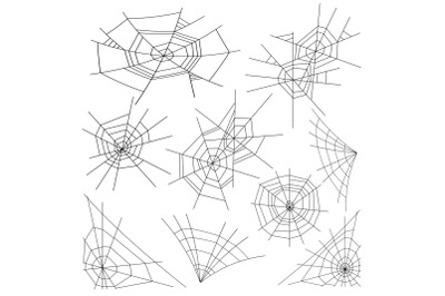 Halloween Spider Web Set Vector. Black Spider Web Isolated On White. Monochrome Hector Venom Cobweb For Halloween Design