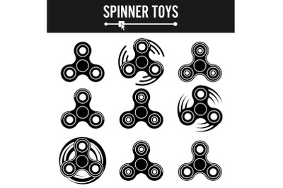 Hand Spinner Vector Labels. Black Icons Isolated. Fidget Spinners Emblems.