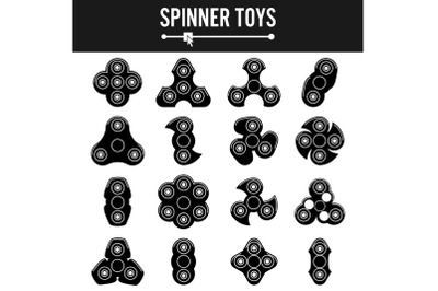 Hand Spinner Vector Labels. Black Icons Isolated. Stress Relief Toys. Fidget Spinners Emblems.