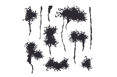 Black Spray Isolated Vector. Grunge Effect, Spread Texture. Abstract Paint Blots On White Background Illustration