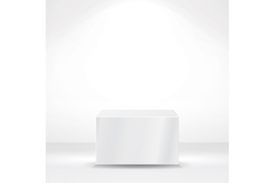 White Square Pedestal Or Platform. Empty Podium, Stand. Block Cube For Stage. Vector Illustration.