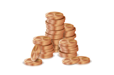 Bronze, Copper Coins Stacks Vector. Silver Finance Icons, Sign, Success Banking Cash Symbol. Investment Concept. Realistic Currency Isolated Illustration