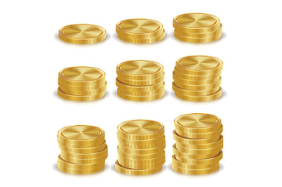 Gold Coins Stacks Vector. Realistic Isolated Illustration