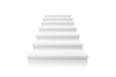 White Staircase Vector. 3D Realistic Illustration. Front View Of Clean White Empty Staircase Vector. Success Progress Concept. Isolated